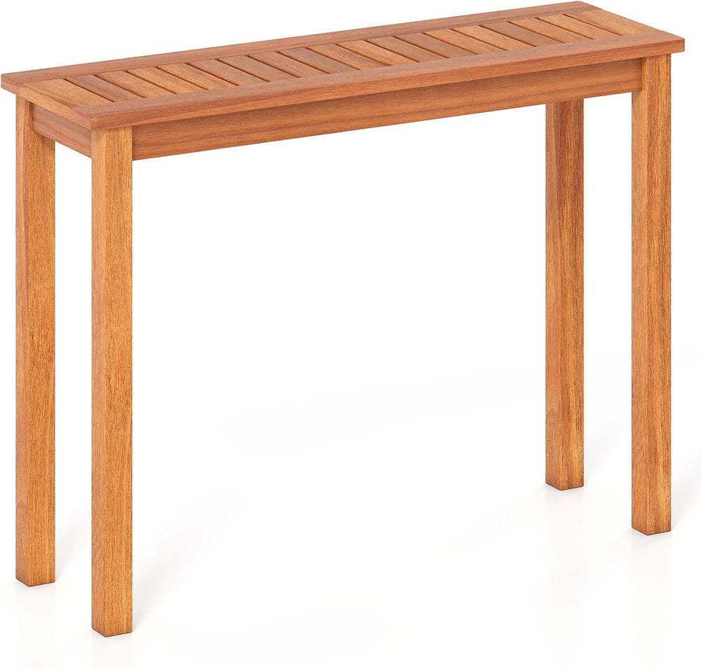 Tangkula Narrow Outdoor Dining Table, Solid Wood Furniture Patio Console Tabl...