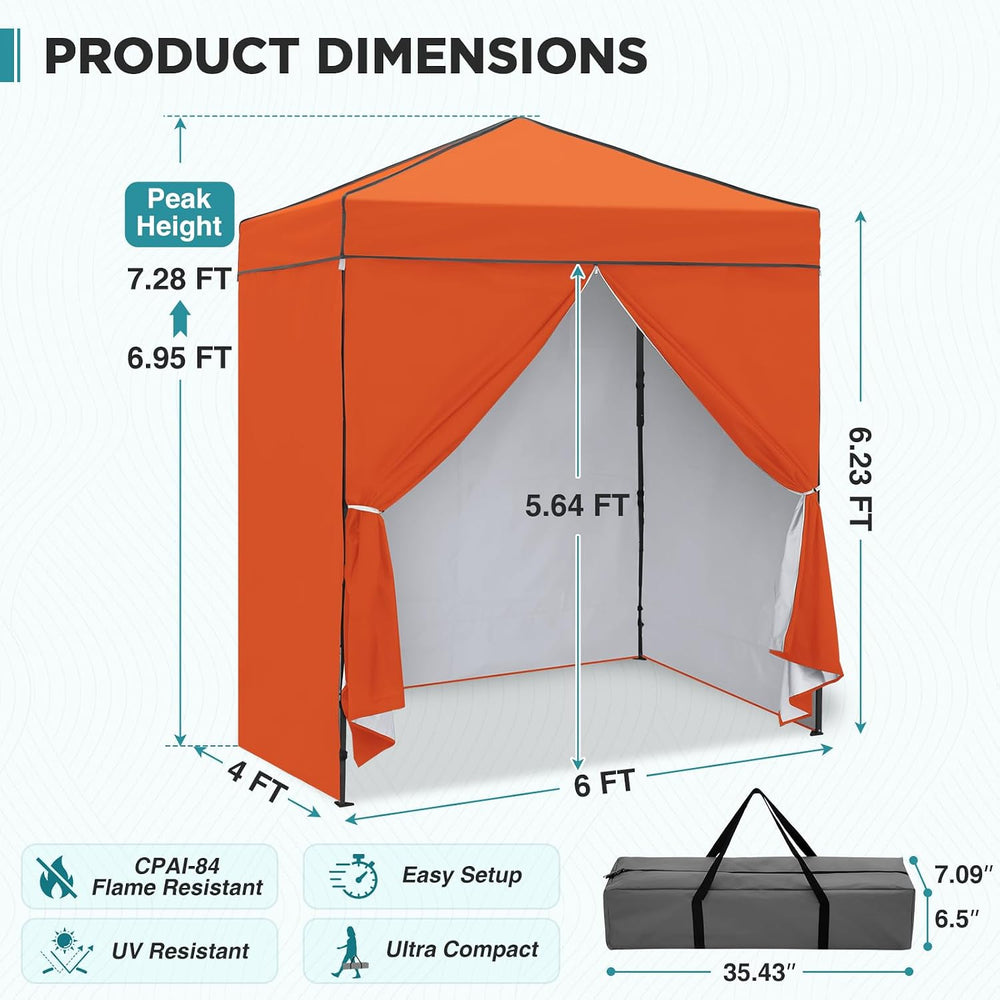 EAGLE PEAK 6x4 Instant Pop Up Canopy Tent with 4 Sidewalls, Orange