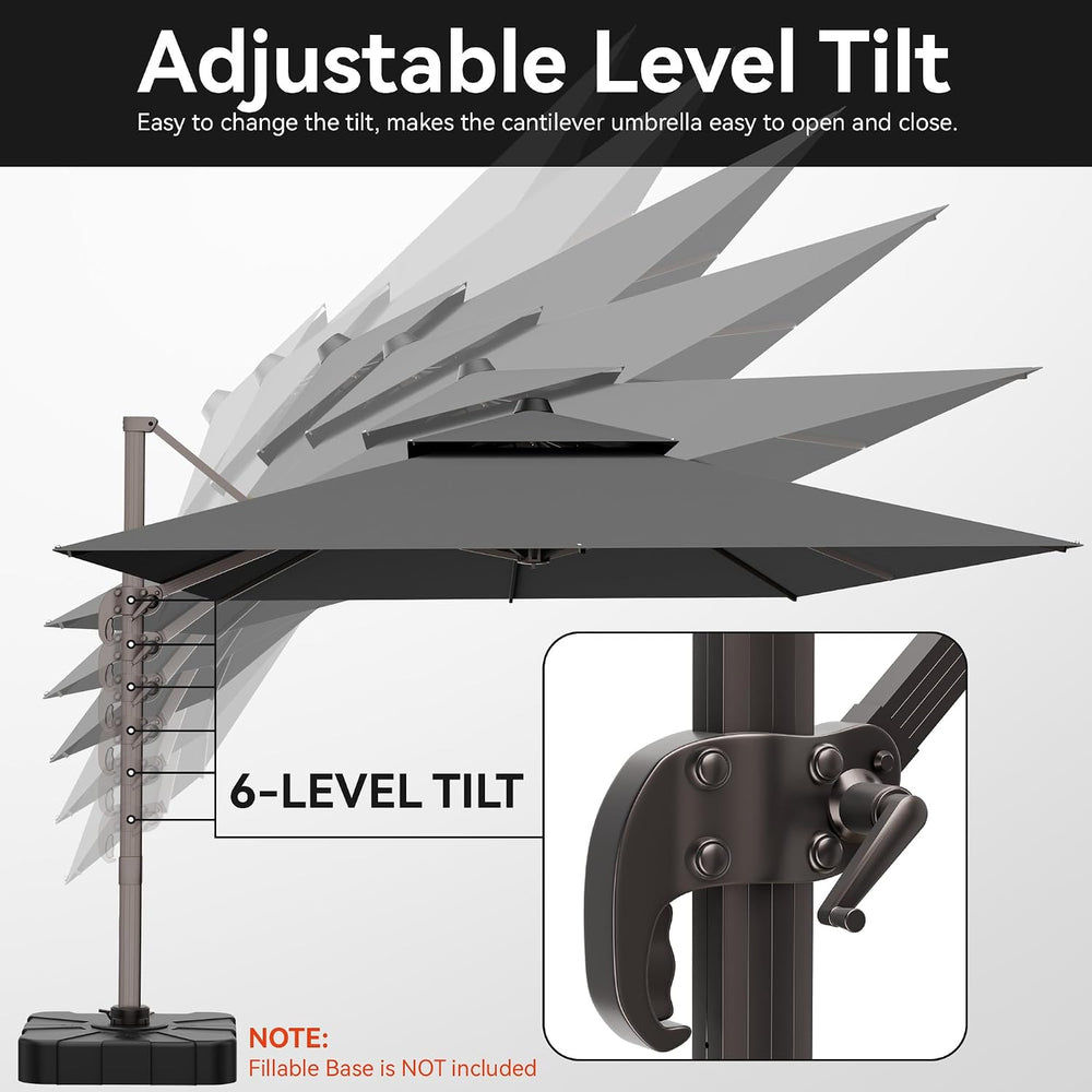 10x13' Cantilever Patio Outdoor Umbrella & Double Top, Grey