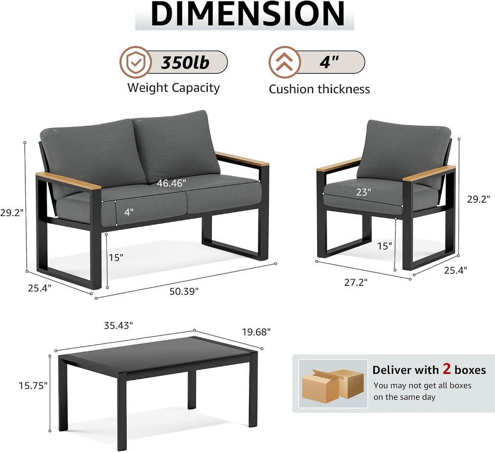 NATURAL EXPRESSIONS 4 Pieces Patio Furniture Sets, Modern Metal Patio Set
