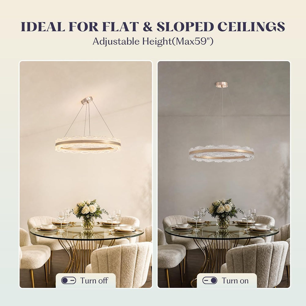 Gold Chandelier 31.5" Modern Ring Chandelier, Dimmable LED Chandeliers w...