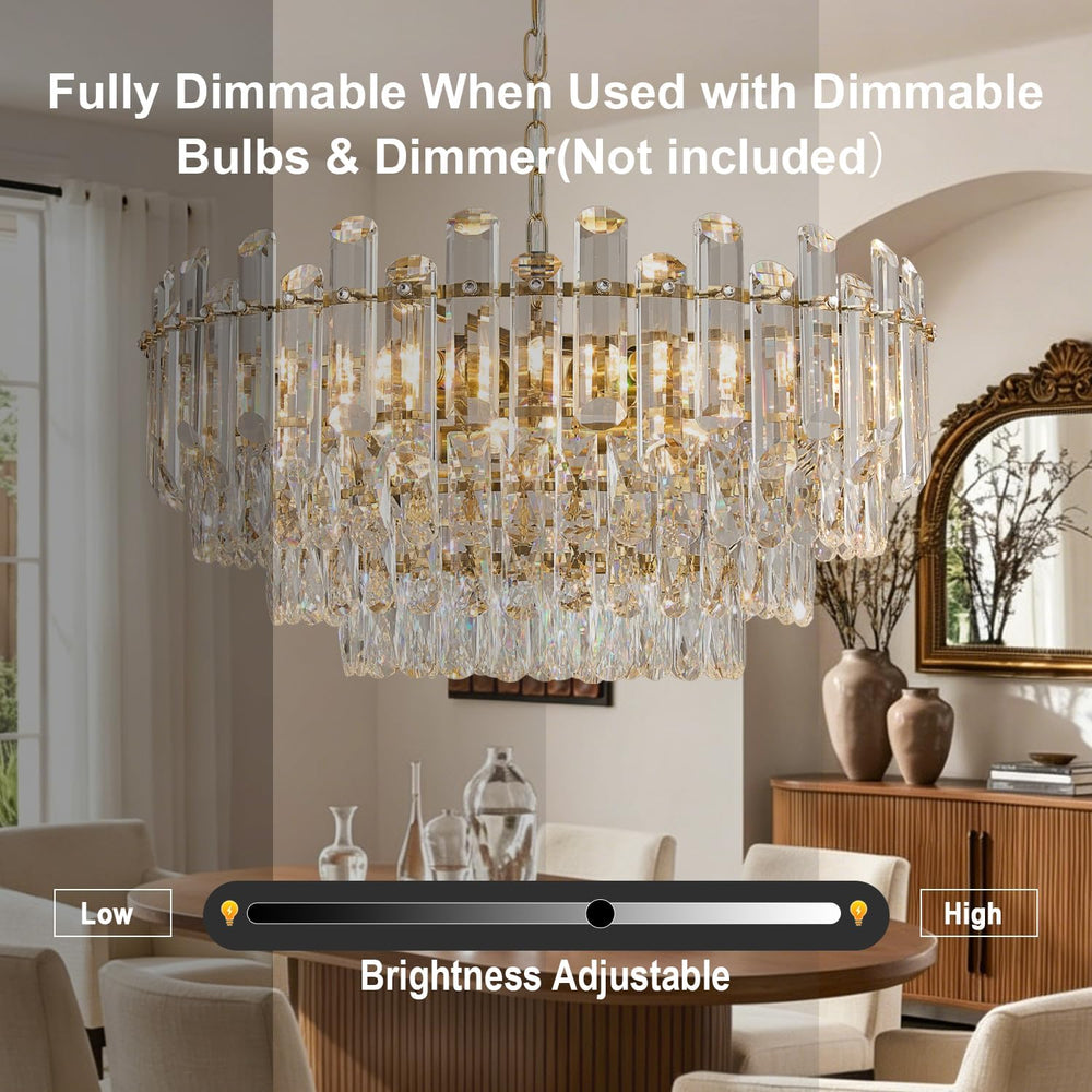 20" Gold Crystal Chandeliers for Dining Room, 10-Light Modern Chandelier
