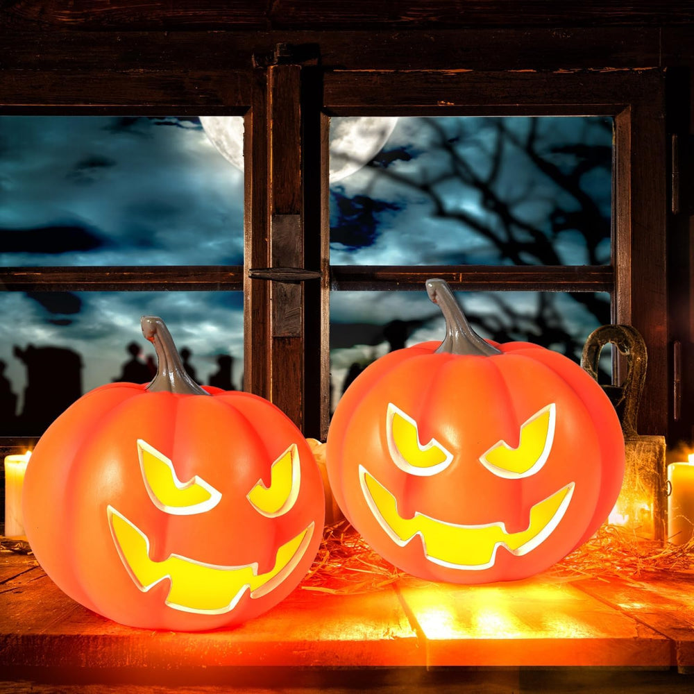 Rocinha 2 Pack Plastic Jack O Lantern Pumpkins Halloween Light up Pumpkin Out...
