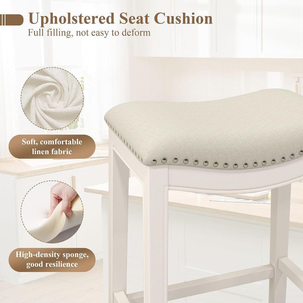 27" Backless Saddle Counter Stools Set of 4, Hand-brushed Wood Finish Legs