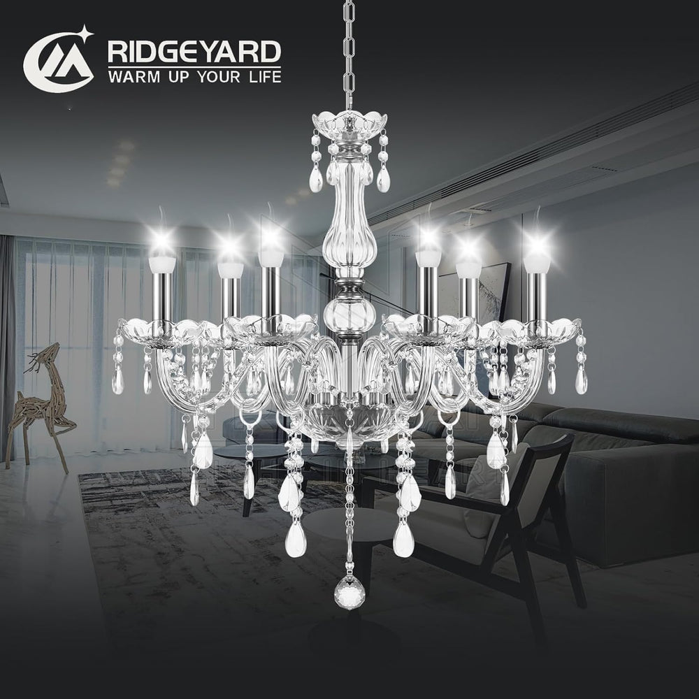 Ridgeyard 6-Lights Crystal Chandelier Modern Candle Chandeliers Living Room L...