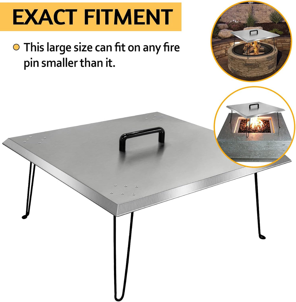 Heat Deflector 24x24x13 Inch, Stainless Steel Fire Pit Cover 1.5mm Thick, Squ...