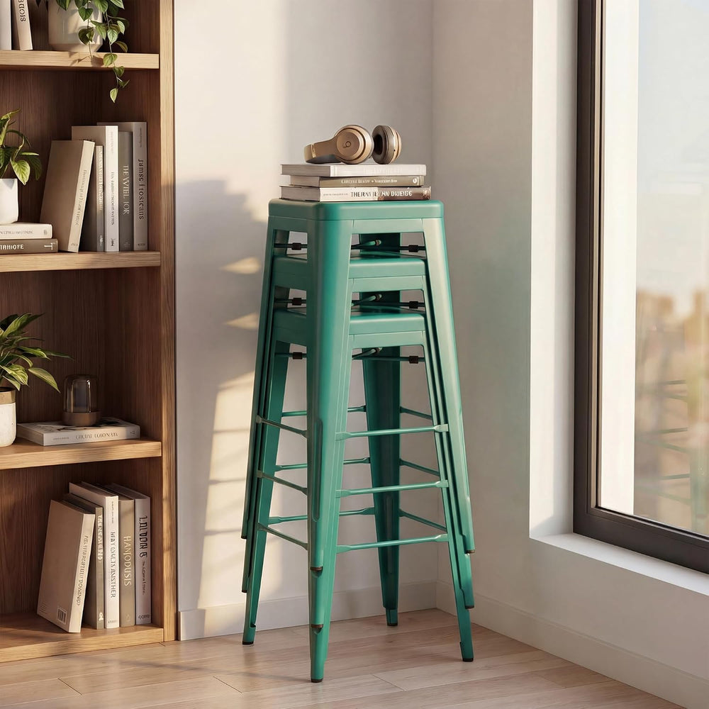 Shahoo 30 Inches Metal Bar Stools Counter Height Stackable Backless Stools, I...