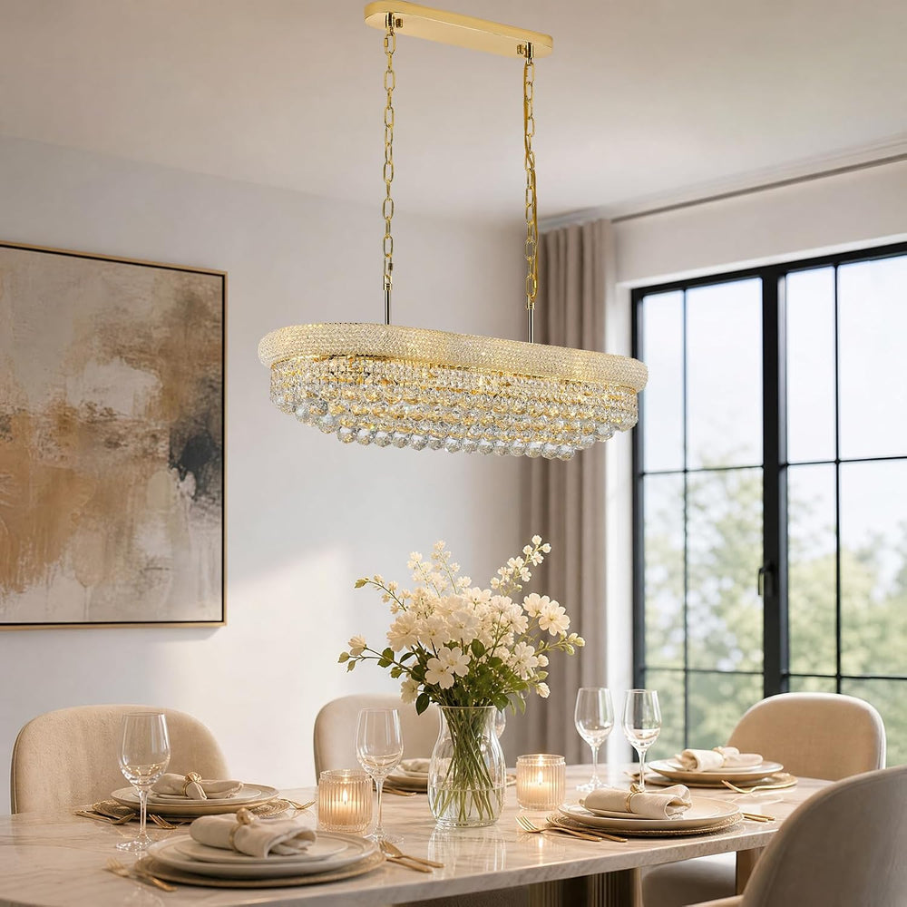Rectangle Crystal Chandeliers for Dining Room, L36 inch Rectangular Oval Ligh...