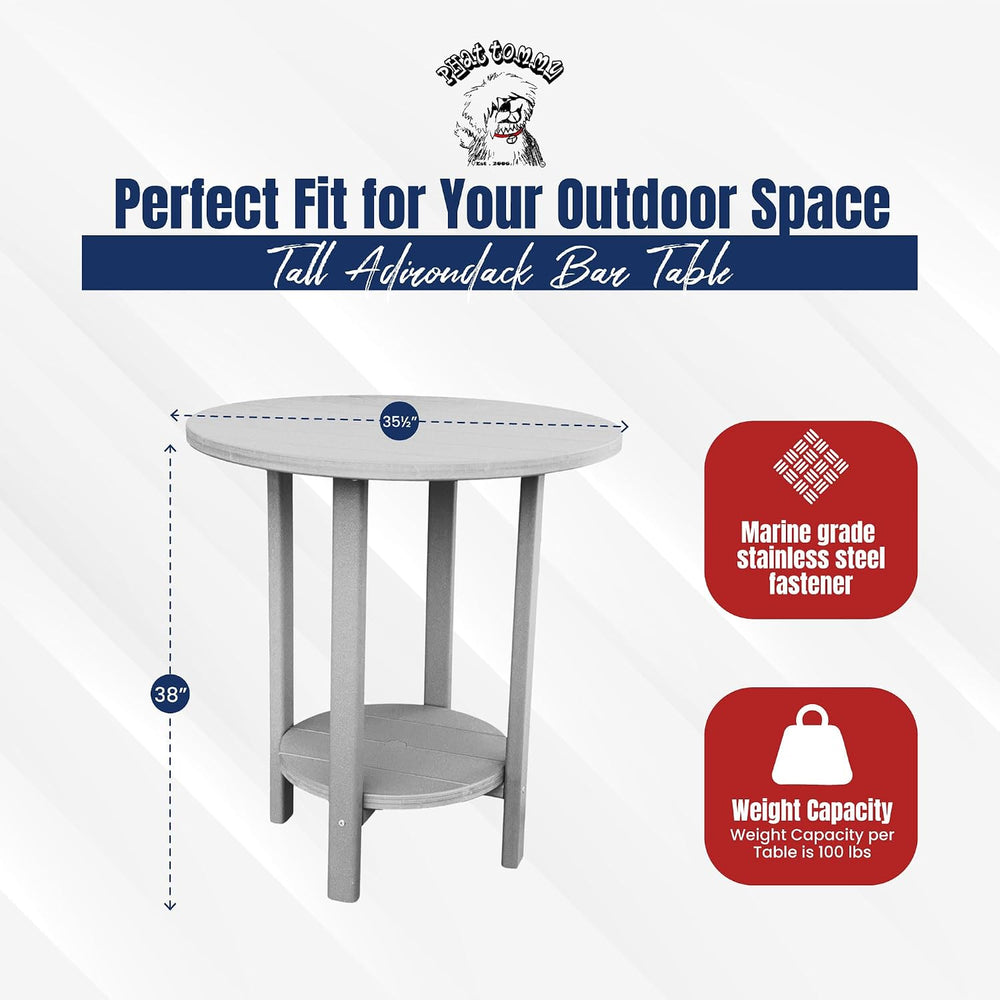 Phat Tommy Round Bar Height Patio Table - Outdoor Bar Table - Balcony Height ...