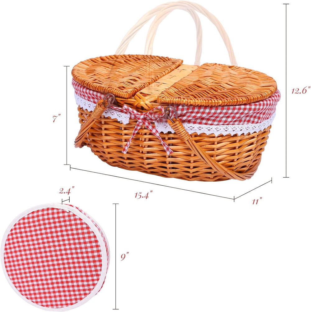 Wicker Picnic Basket with Handle, 15" Large Picnic Basket