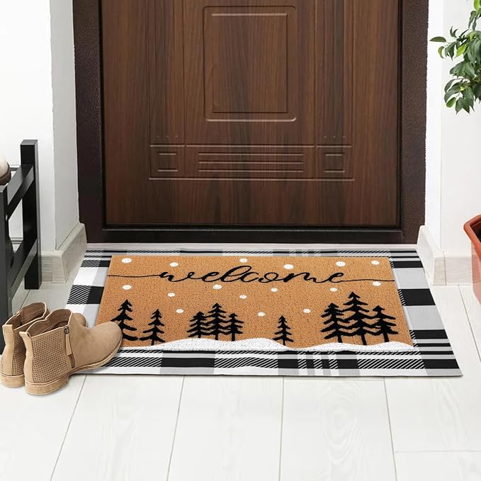 Tinideya 2 Pcs Door Mat Welcome Non Slip Coir Mats Floor Layering Doormats Se...