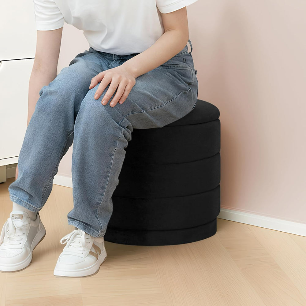 15.4" Round Velvet Storage Ottoman with Reversible Lid, Upholstered Circ...