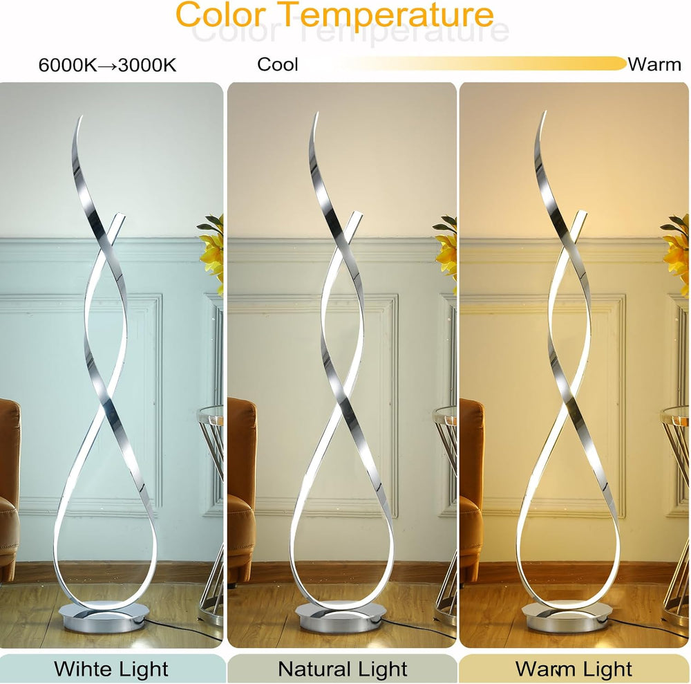 Chrome Spiral Floor Lamp, 54.3inch Tall LED Modern Standing Floor Lamp with R...