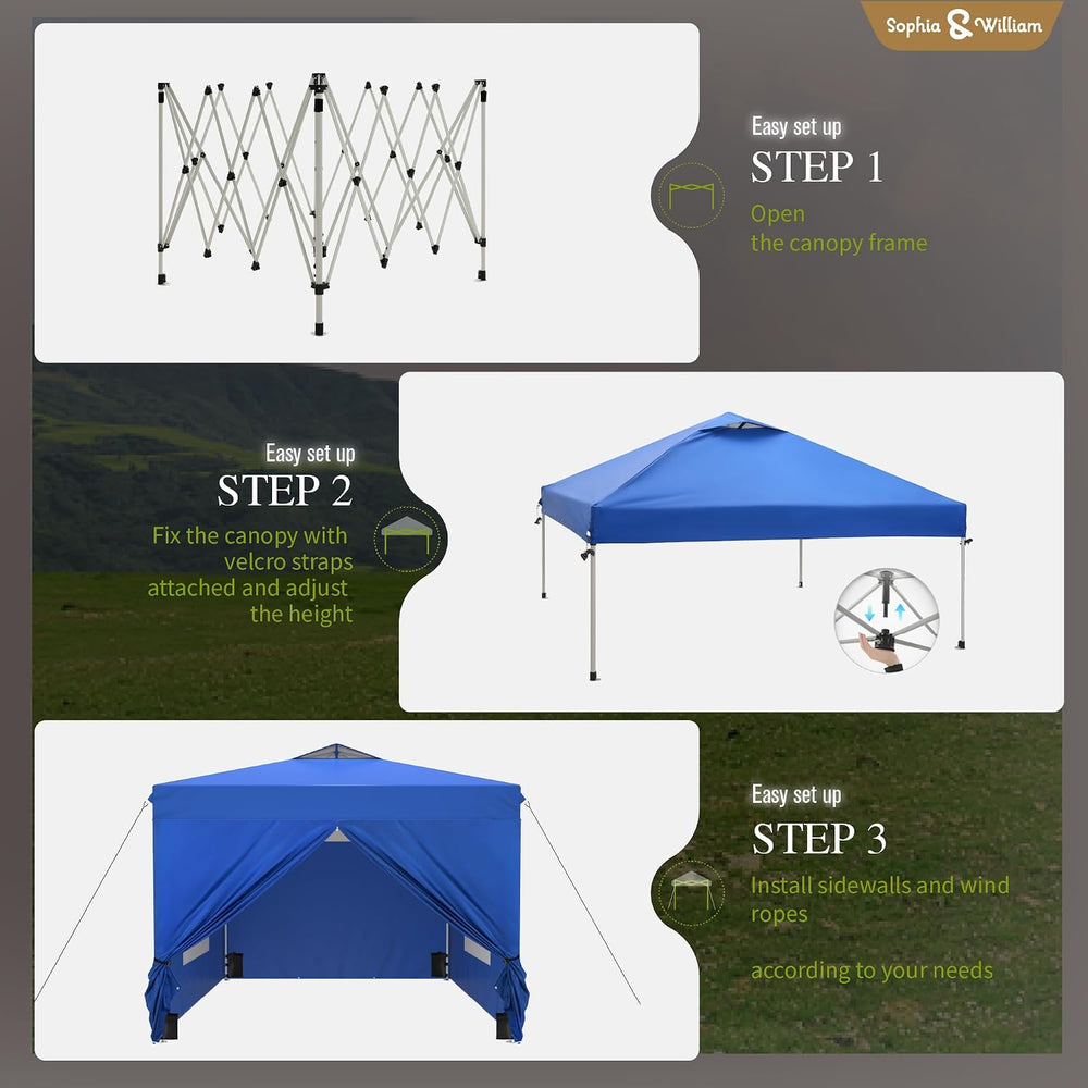 Sophia & William Canopy Tent 10x10 Pop Up with Sidewalls,Portable Shade