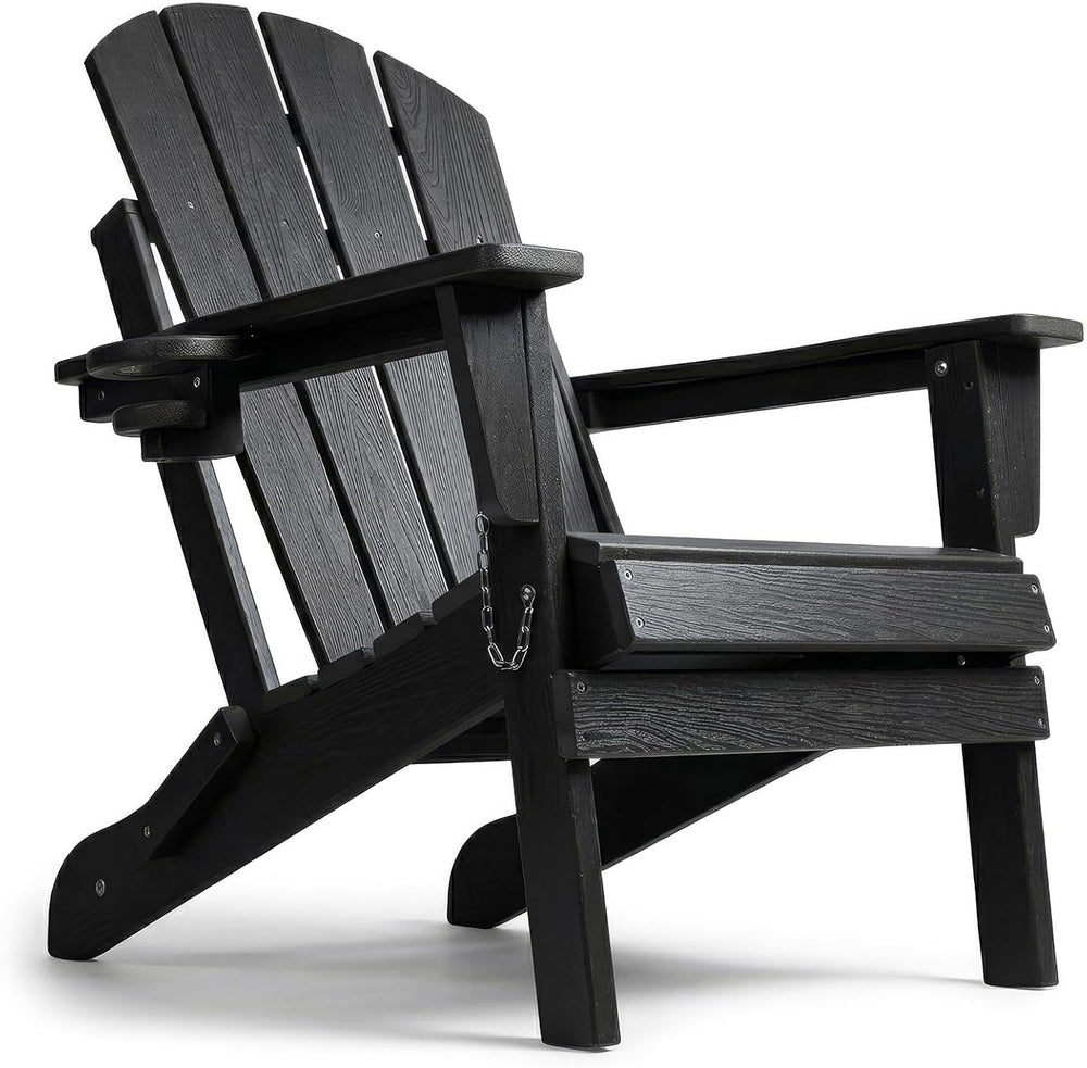HDPE Folding Adirondack Chair, Outdoor Patio Chair with Cup Holder, Weather R...