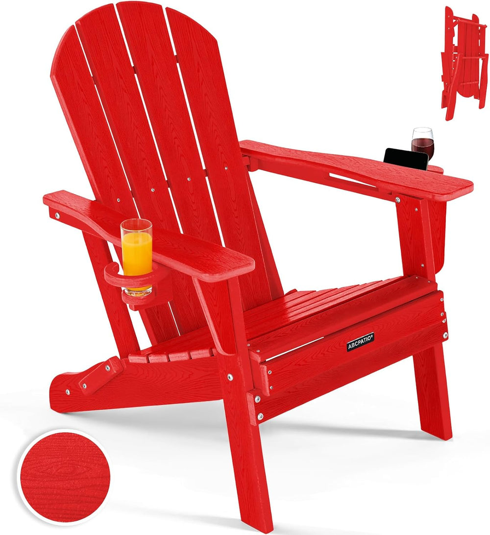 Adirondack Chair HDPE Cup Holders Heavy Duty Patio Woodgrain Red
