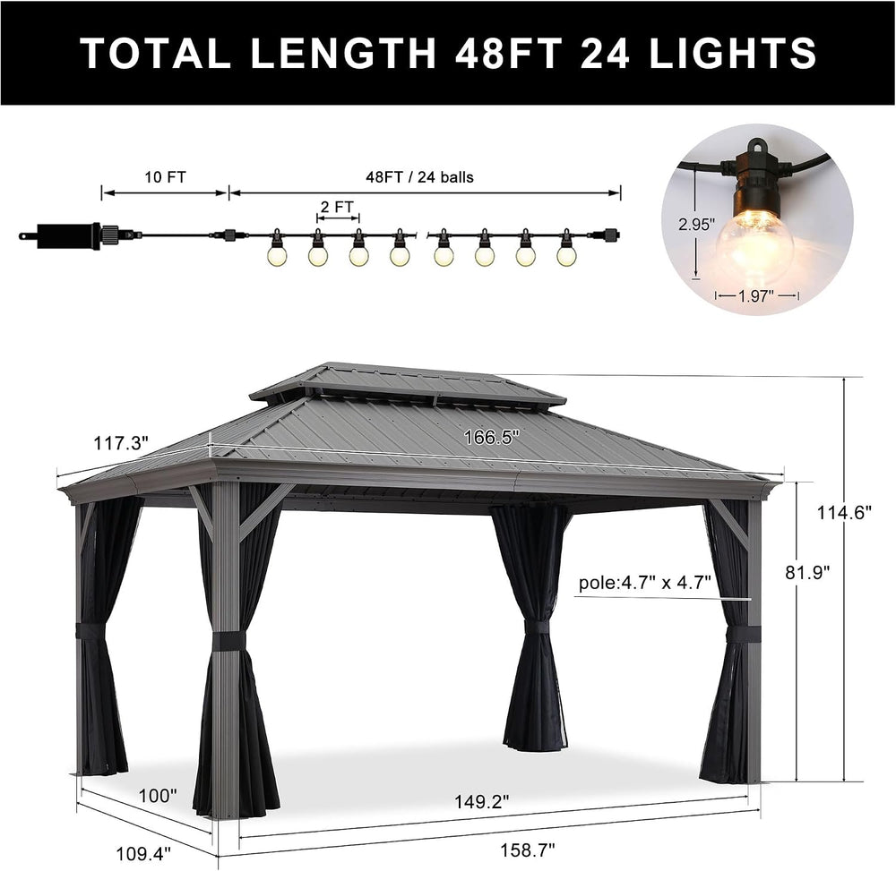 PURPLE LEAF Outdoor Gazebo 10' x 14' w/Lights & 4.7" Thick P...