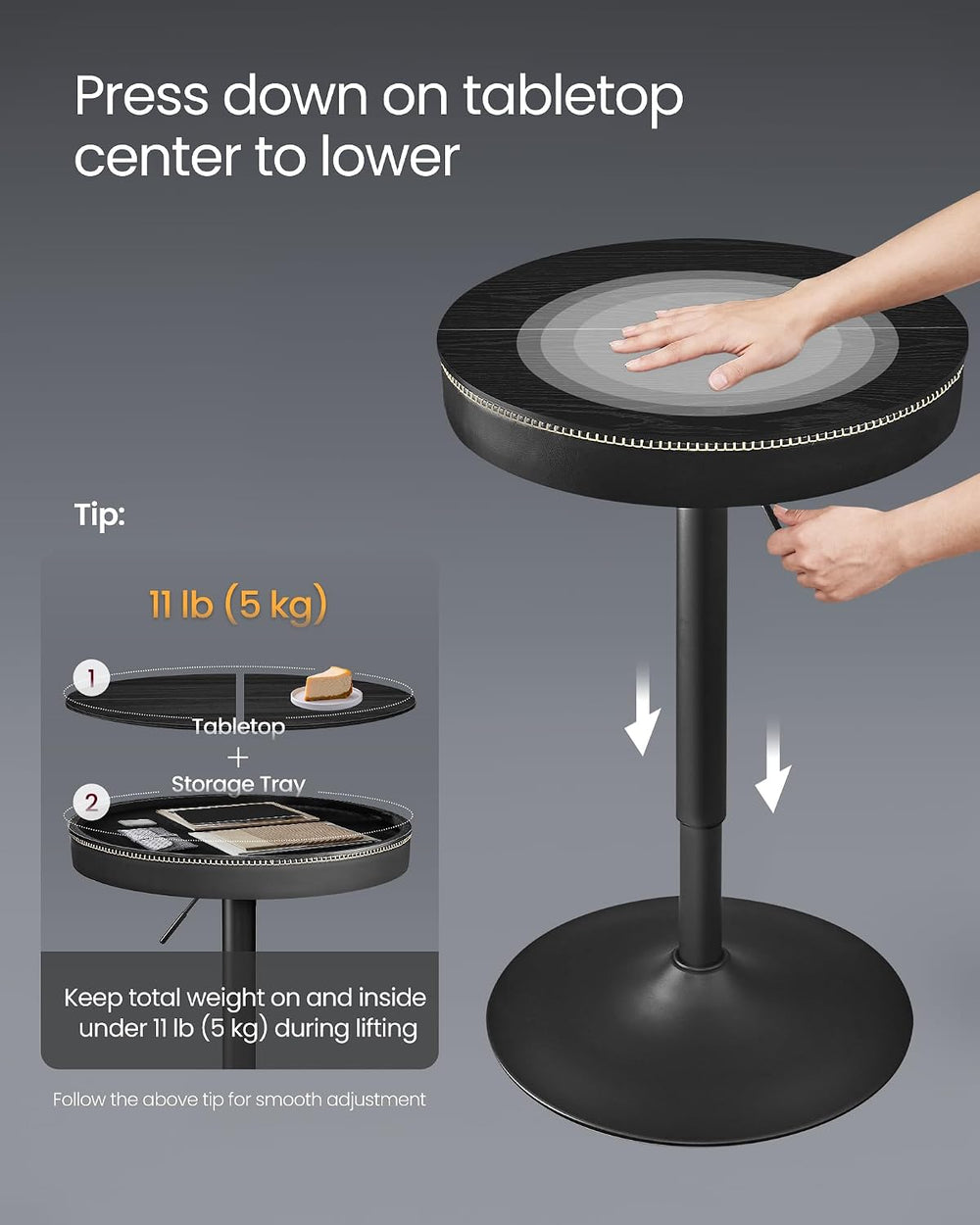 VASAGLE Height Adjustable Bar Table, Round High Pub Table with Storage