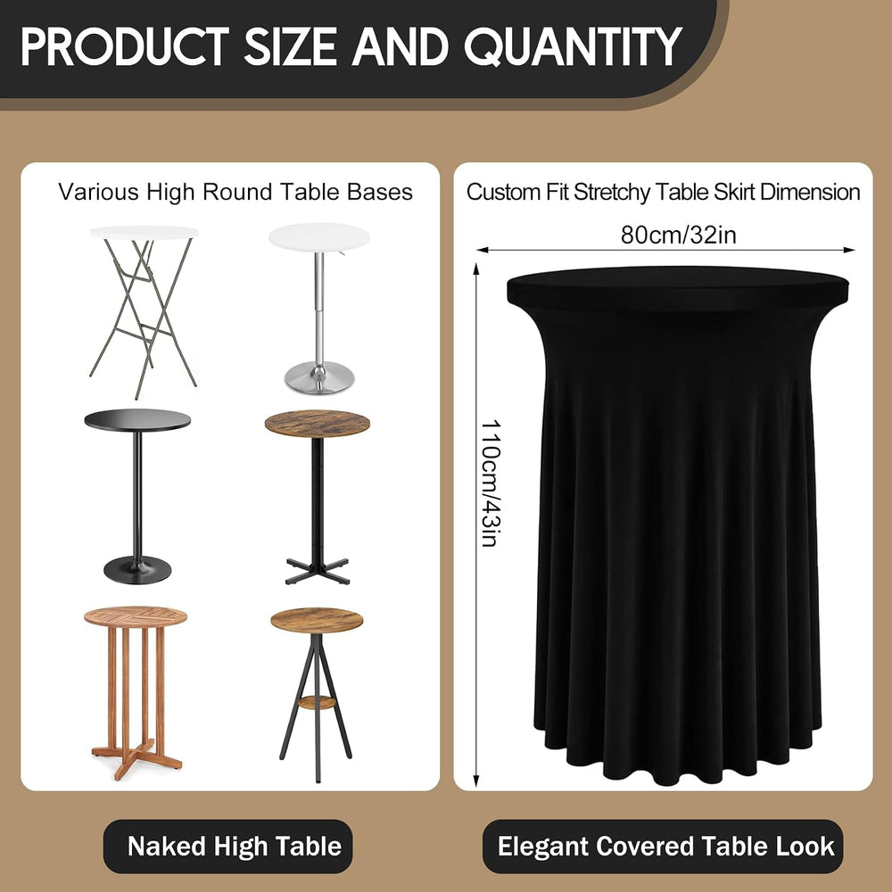 4 Packs 32 x 43 Inch Spandex Round Cocktail Table Skirts with Wavy Drapes Str...