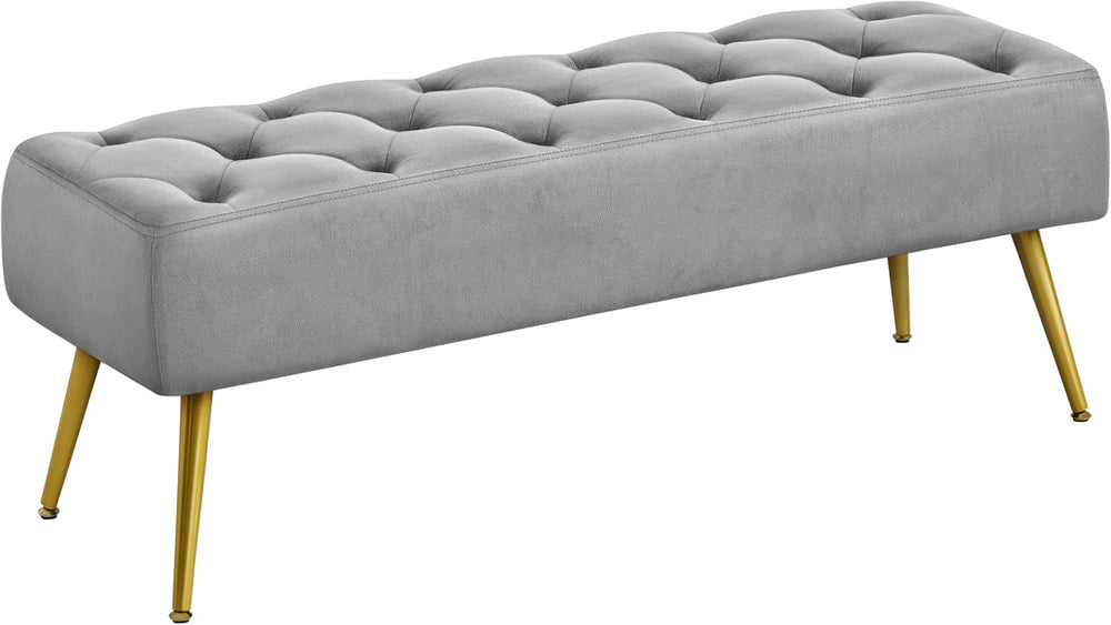 Yaheetech 45in Upholstered Velvet Ottoman Bench Seat with Gold Legs, Gray