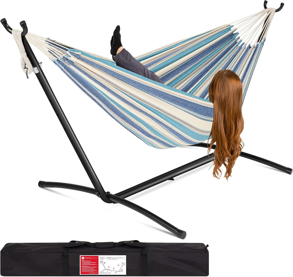 Best Choice Products Double Hammock with Steel Stand, Indoor Outdoor Brazilia...
