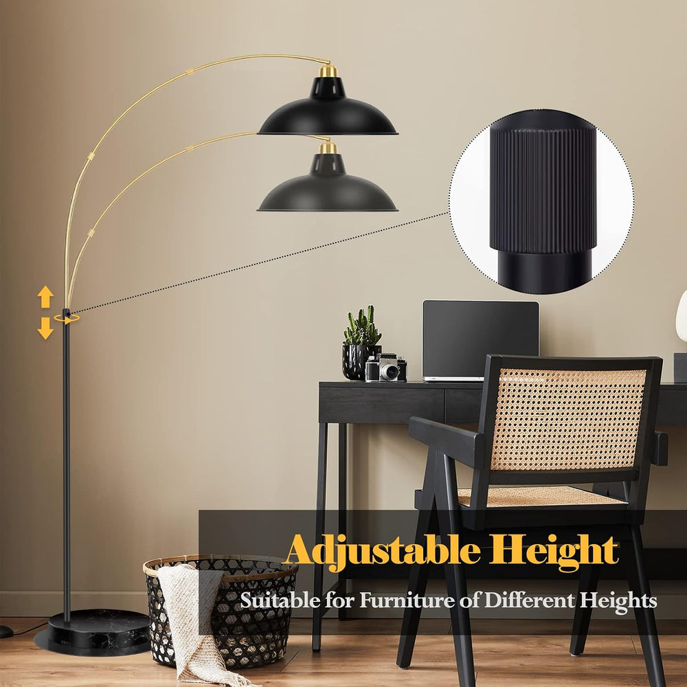 FILIYANO Modern Black Arc Floor Lamp with Marble Base, Adjustable 67-77”