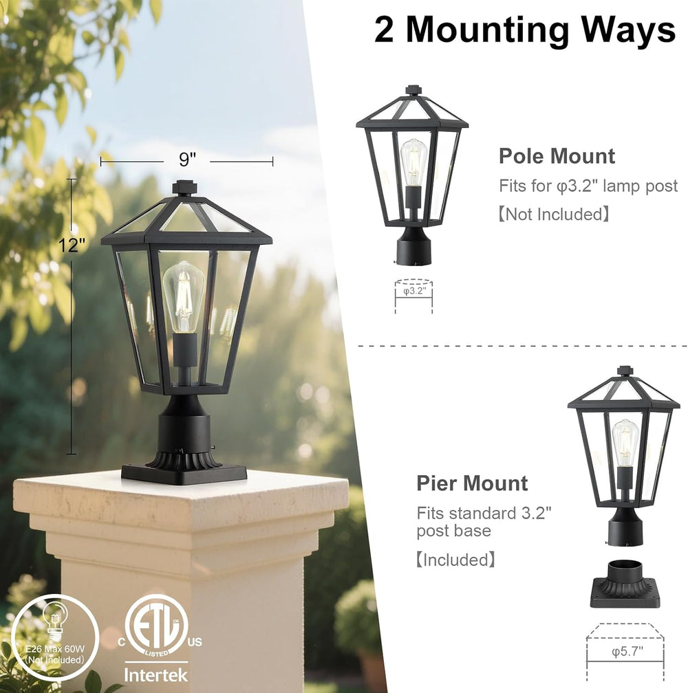 16.4in Outdoor Post Pole Light Modern Aluminum Exterior Pillar Lantern with C...