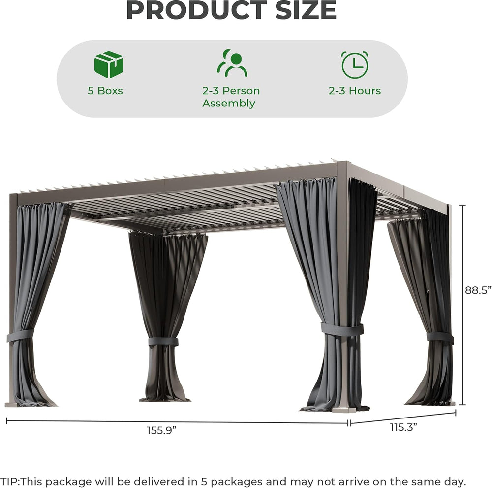10×13 FT Aluminum Louvered Pergola,Outdoor Metal Pergola with Adjustable Wate...