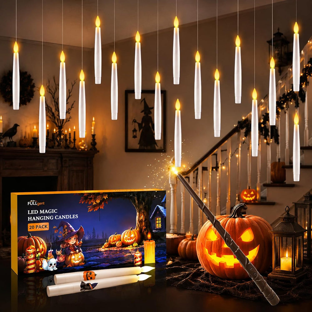 Halloween Floating Candles with Wand, 20 Pcs Flickering LED Hanging Candles