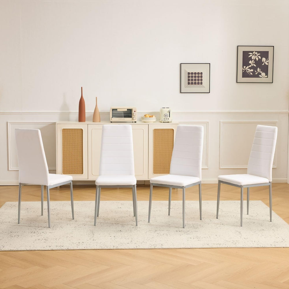Karl home White Dining Chairs Set of 4, PU Leather & High Back