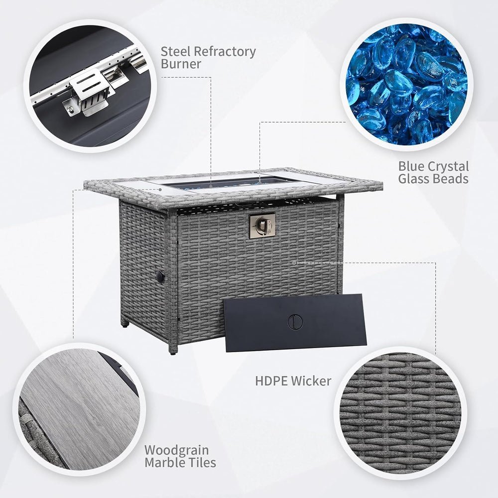 60000 BTU Wicker Gas Fire Pit Outdoor Fire Pit Table 45 Inch Fire Pits for Ou...