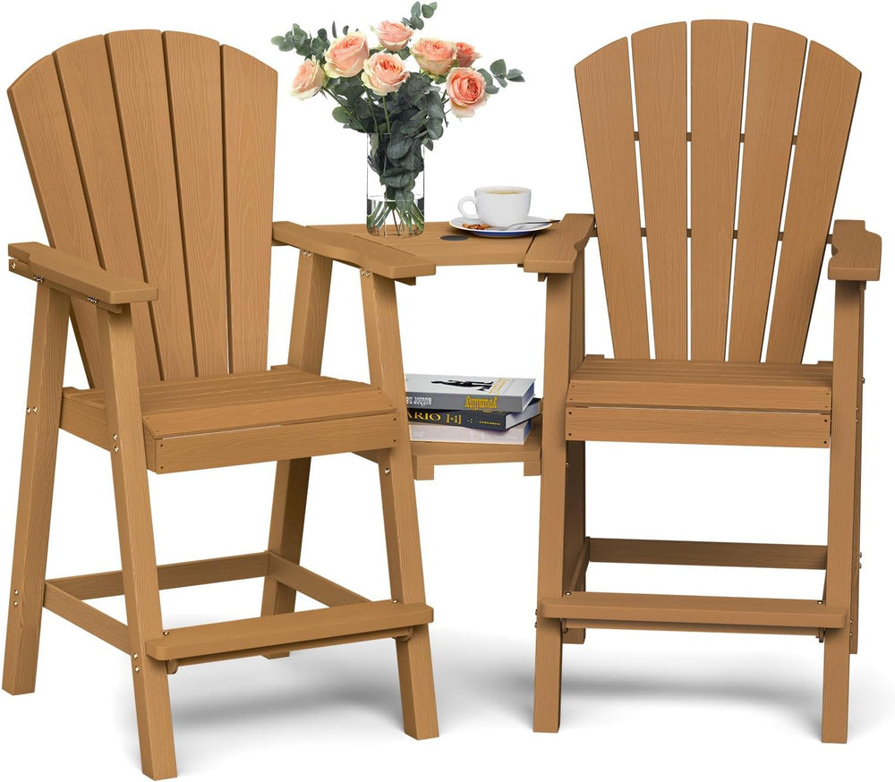 Ciokea Tall Adirondack Chairs Set of 2 with Connecting Trays, Teak