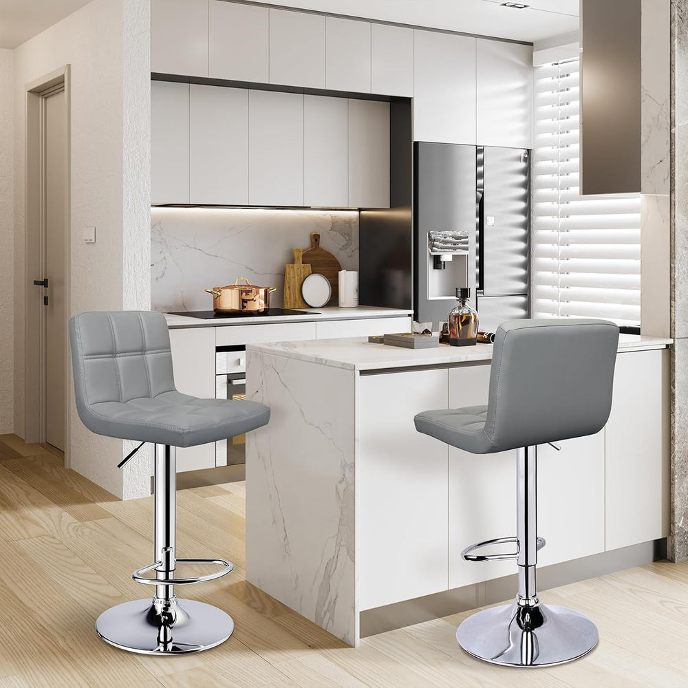 Bar Stools Set of 2 Adjustable Height Barstools with Back, Light Gray