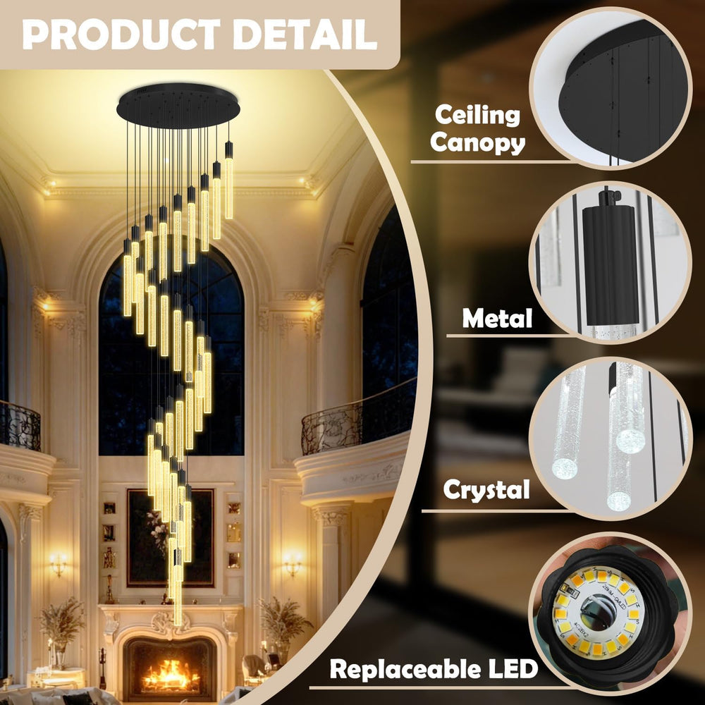 30-Light High Ceiling Chandeliers Large Crystal Column Chandelier Long Spiral...