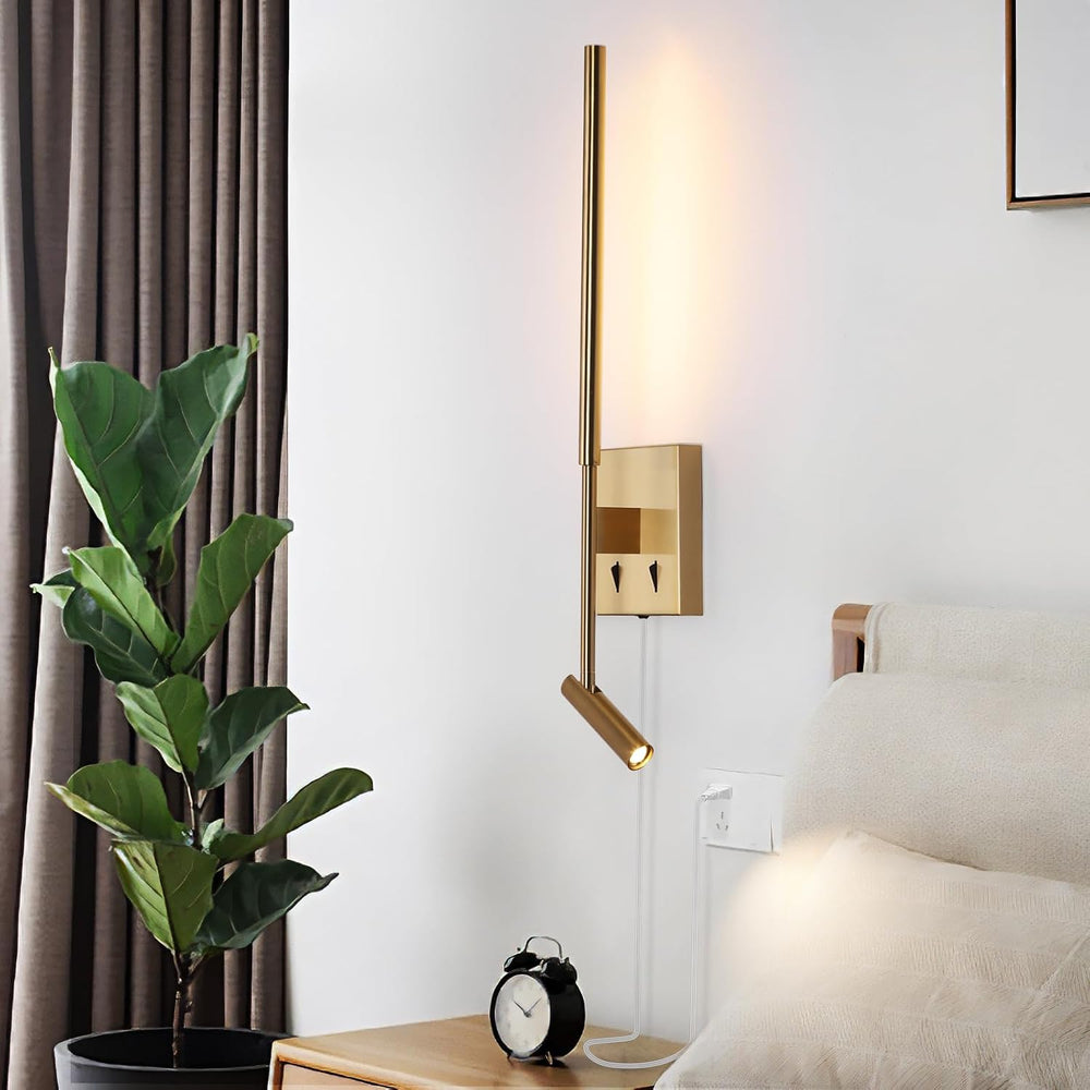 Modern Plug in Wall Sconce Indoor Ambient Lighting for Bedroom, Gold LED Wall...