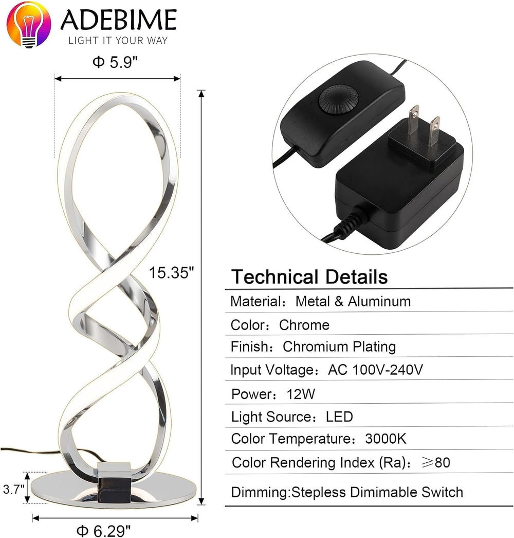 LED Spiral Bedside Table Lamp, Stepless Dimmable 12W 3000K Warm White, Modern...