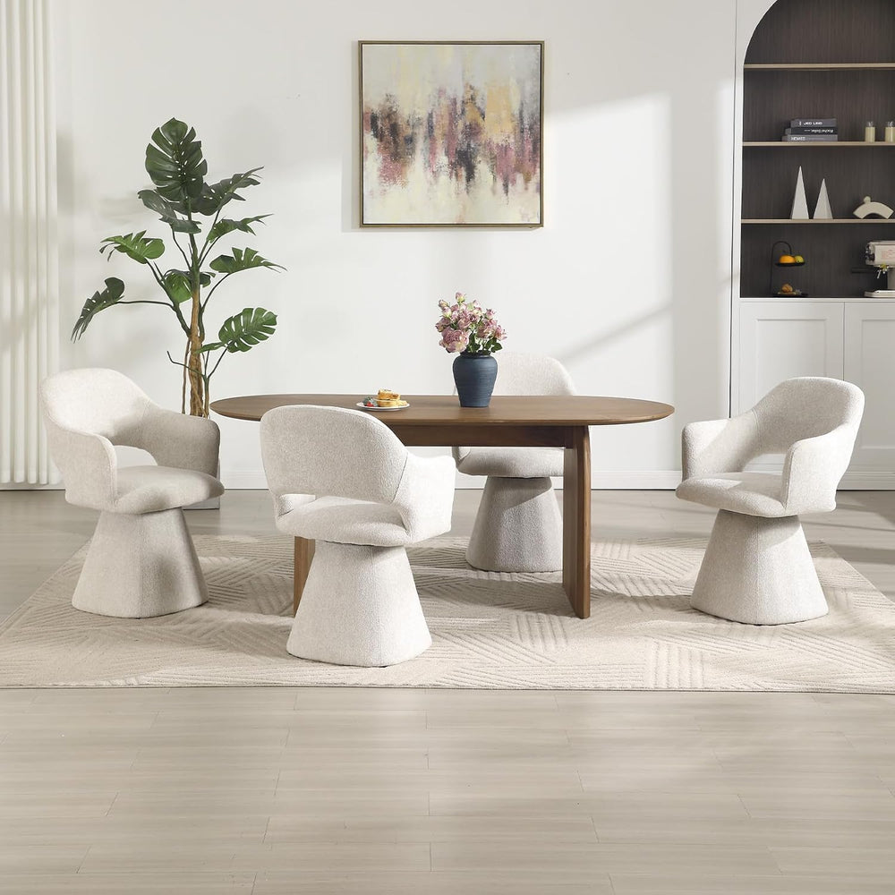 Hyfirm 360° Barrel Swivel Dining Chair with Arms, Khaki Pattern, Set of 4