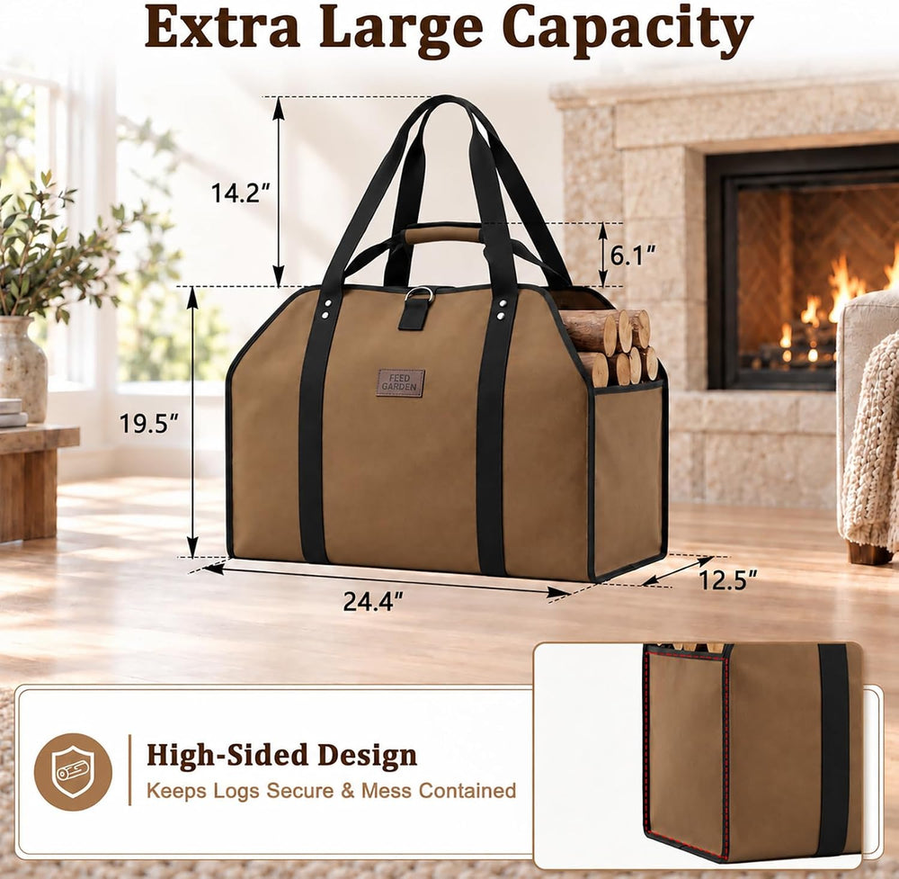 FEED GARDEN Extra Large Firewood Carrier, Waxed Canvas Log Carrier Bag