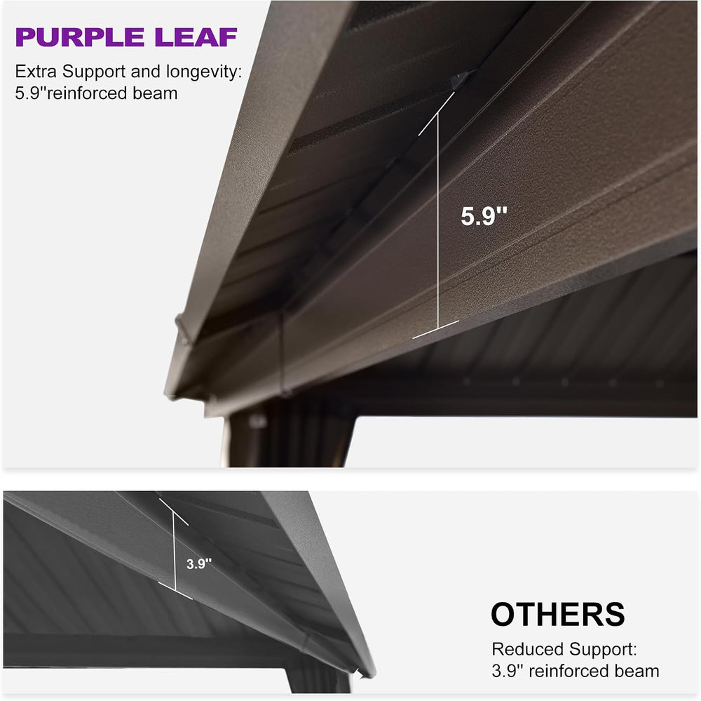 PURPLE LEAF Outdoor Hardtop Gazebo 10' x 12' with LED 110 GSM Netting