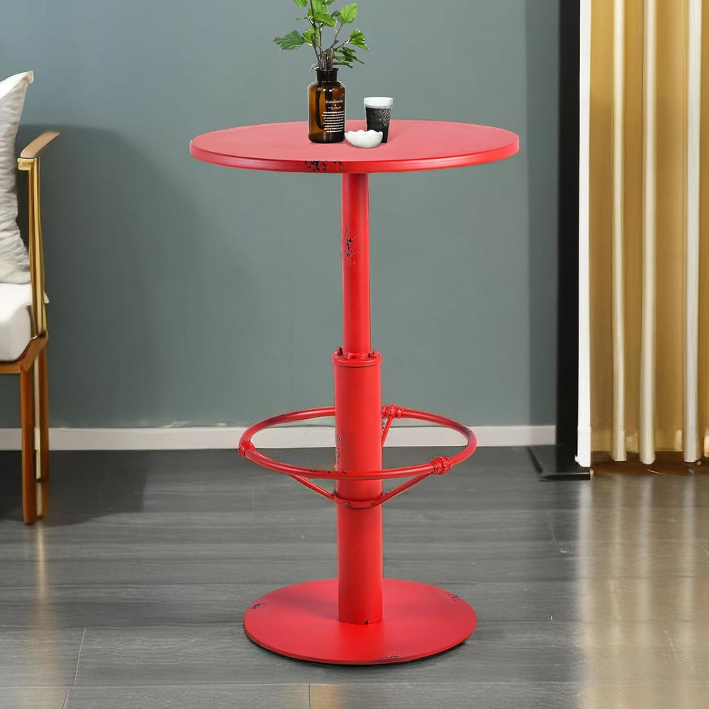 Industrial Pub Table 23.6" Iron Round Desktop 37.4" Height Cast Iro...