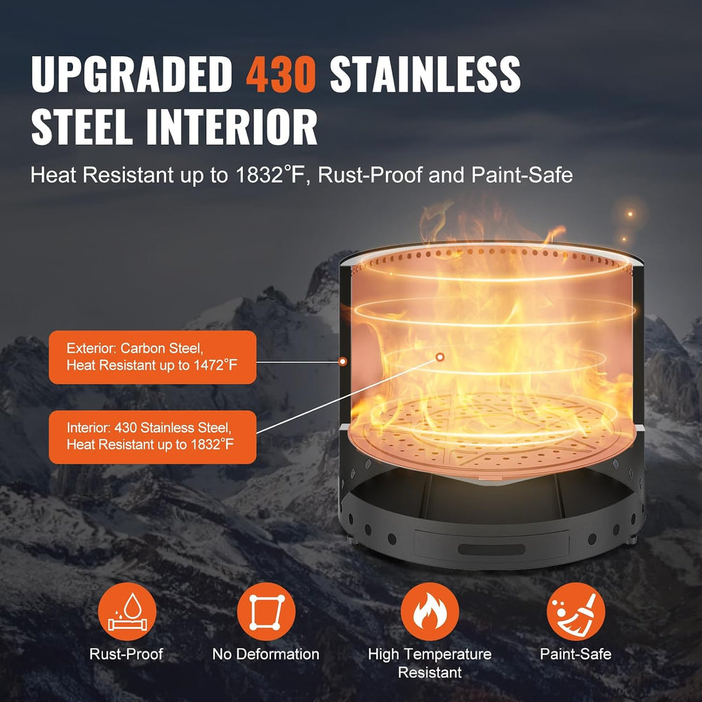 VEVOR Smokeless Fire Pit Stove Bonfire, H: 12.6 in x Dia: 15 in,Wood Burning ...