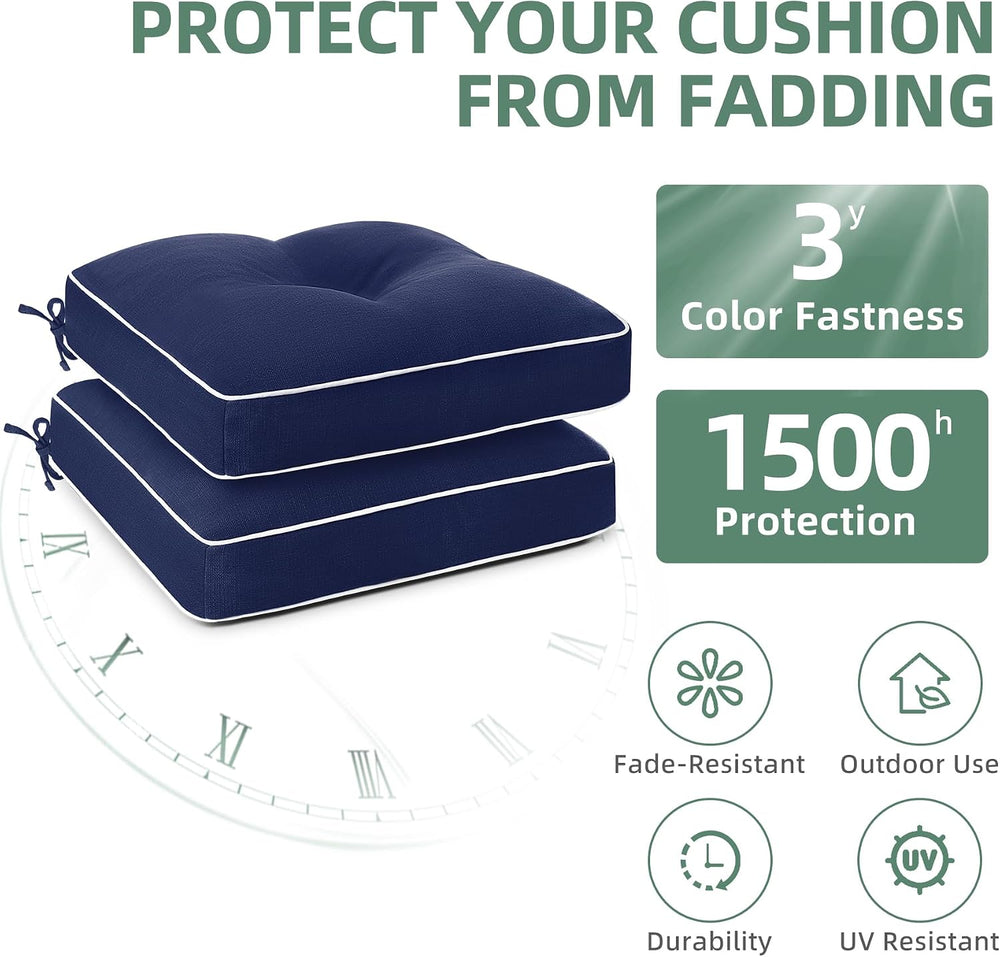Favoyard Patio Chair Cushions, Navy, 19 × 19 in, Set of 2