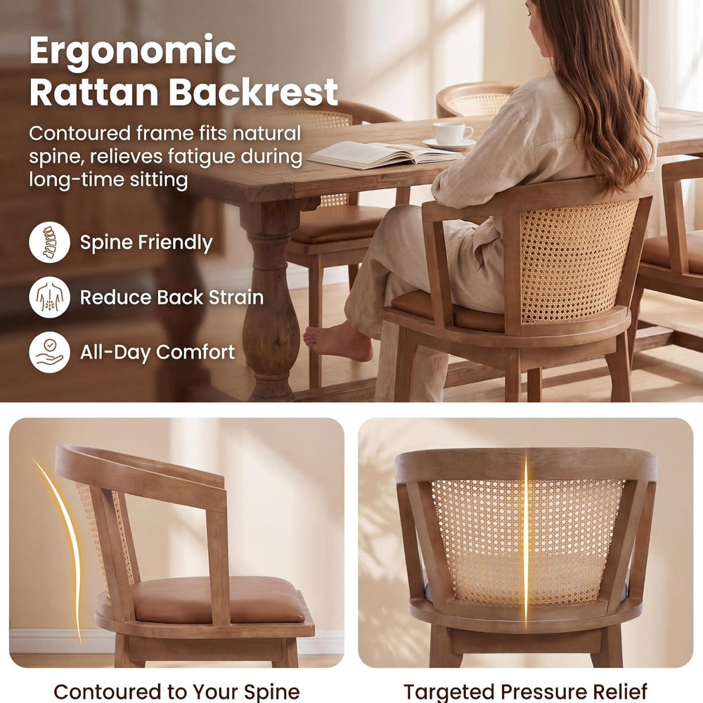 EALSON Rattan Mid Century Dining Chairs Set of 4 Modern Farmhouse Wooden Dini...