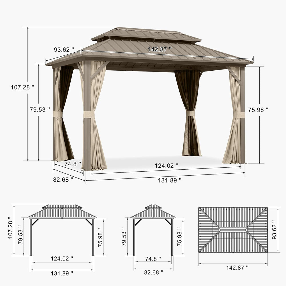 PURPLE LEAF Outdoor Hardtop Gazebo 8' x 12' Champagne Aluminum Structure