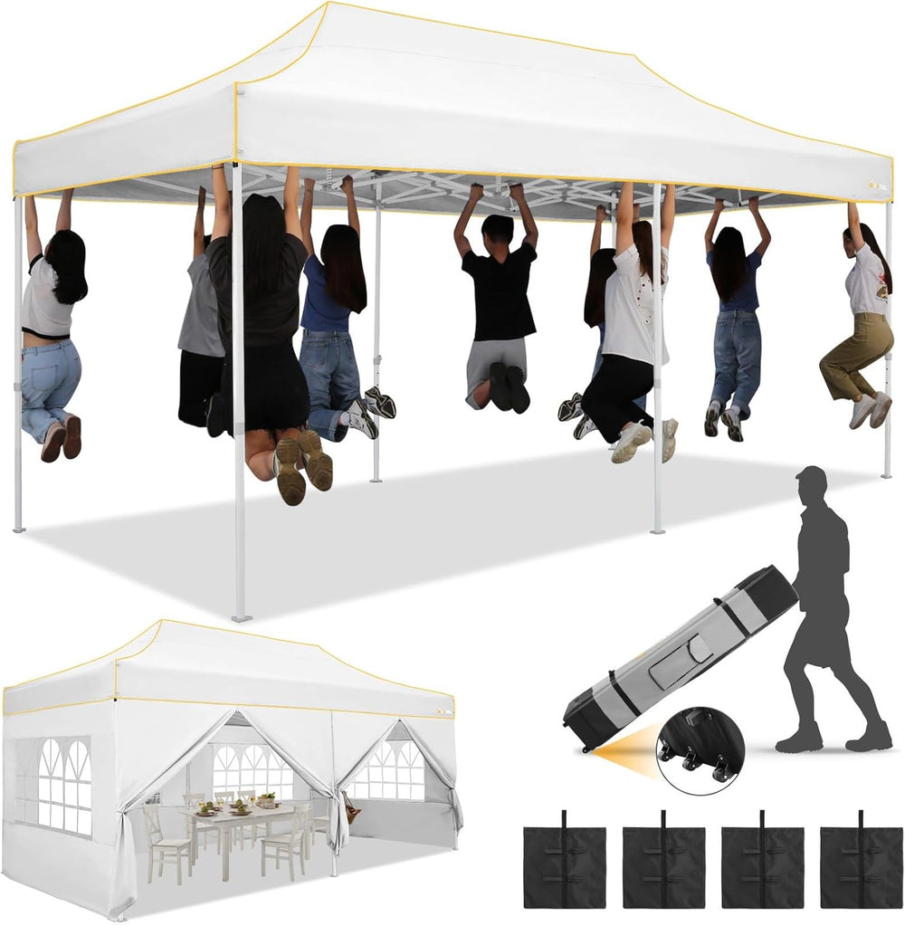 HOTEEL 10x20 Pop Up Canopy with Sidewalls, Thickened Hexagonal Legs, White