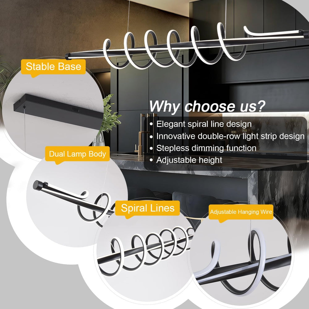 Black Modern Chandelier,Dimmable Black Led Chandelier for Dining Room Light F...