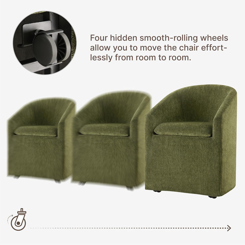 KISLOT Upholstered Dining Chairs Set of 2 with Casters, Moss Green