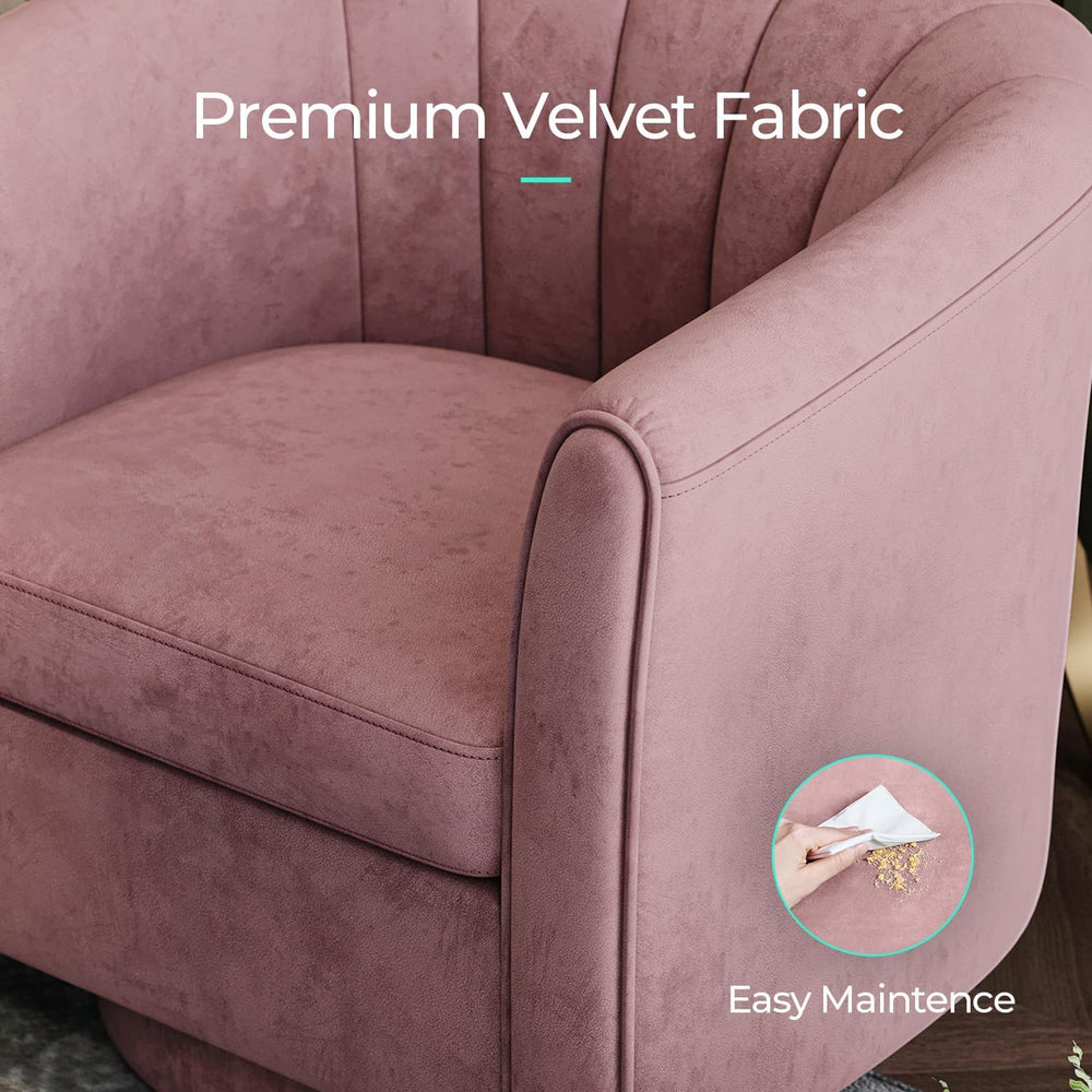 LINSY Swivel Accent Chair Ottoman Set: Velvet Small Barrel Chair with Foot Re...