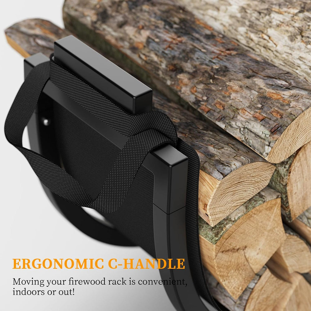 Elbourn Firewood Rack, 24 Inch Indoor Fireplace Log Holder with Carrier, Thic...