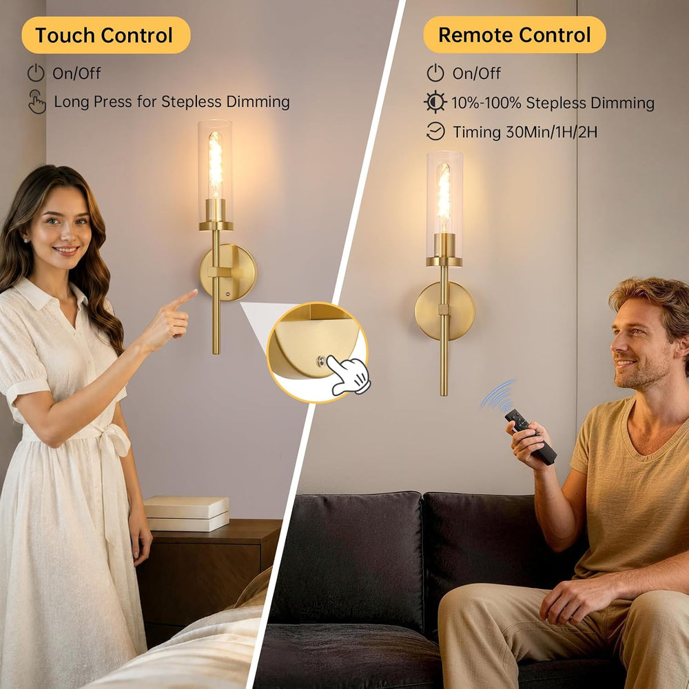 Shenmoyl Battery Operated Wall Sconces Set of 2, Gold Rechargeable Wall Light...